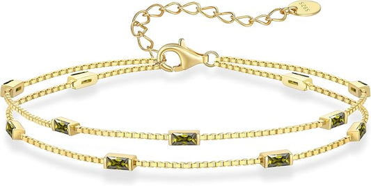 LOUISA SECRET Birthstone Bracelets for Women, 925 Sterling Silver Dainty Simple Women Charm Link Bracelet, Birthday Anniversary Jewelry Gifts for Women Wife Mom Her