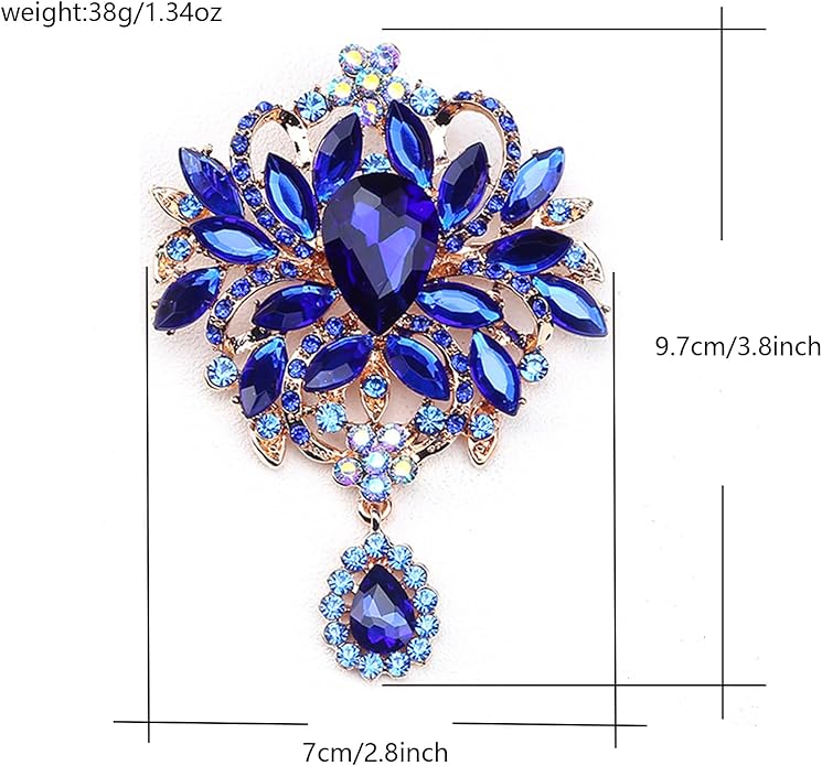 LAXPICOL Wedding Bridal Big Brown Crystal Rhinestone Bouquet Brooch Pin for Women Golden Tone