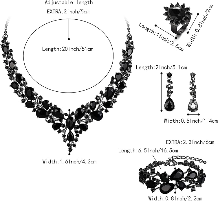 BriLove Wedding Bridal Jewelery for Women Austrian Crystal Teardrop Cluster Statement Necklace Dangle Earrings Link Bracelet Set