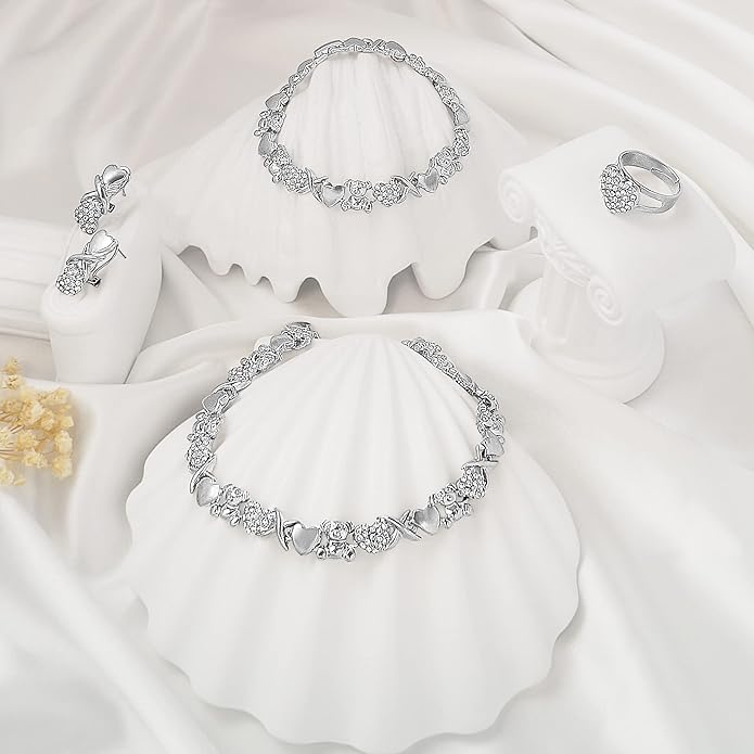 Gold Jewelry Sets for Women 18K Gold/Silver Filled Jewelry Necklace Set Wedding Bridal Fashion Jewelry Sets Women Accessories Bracelets Earrings and Rings Sweetheart Gifts