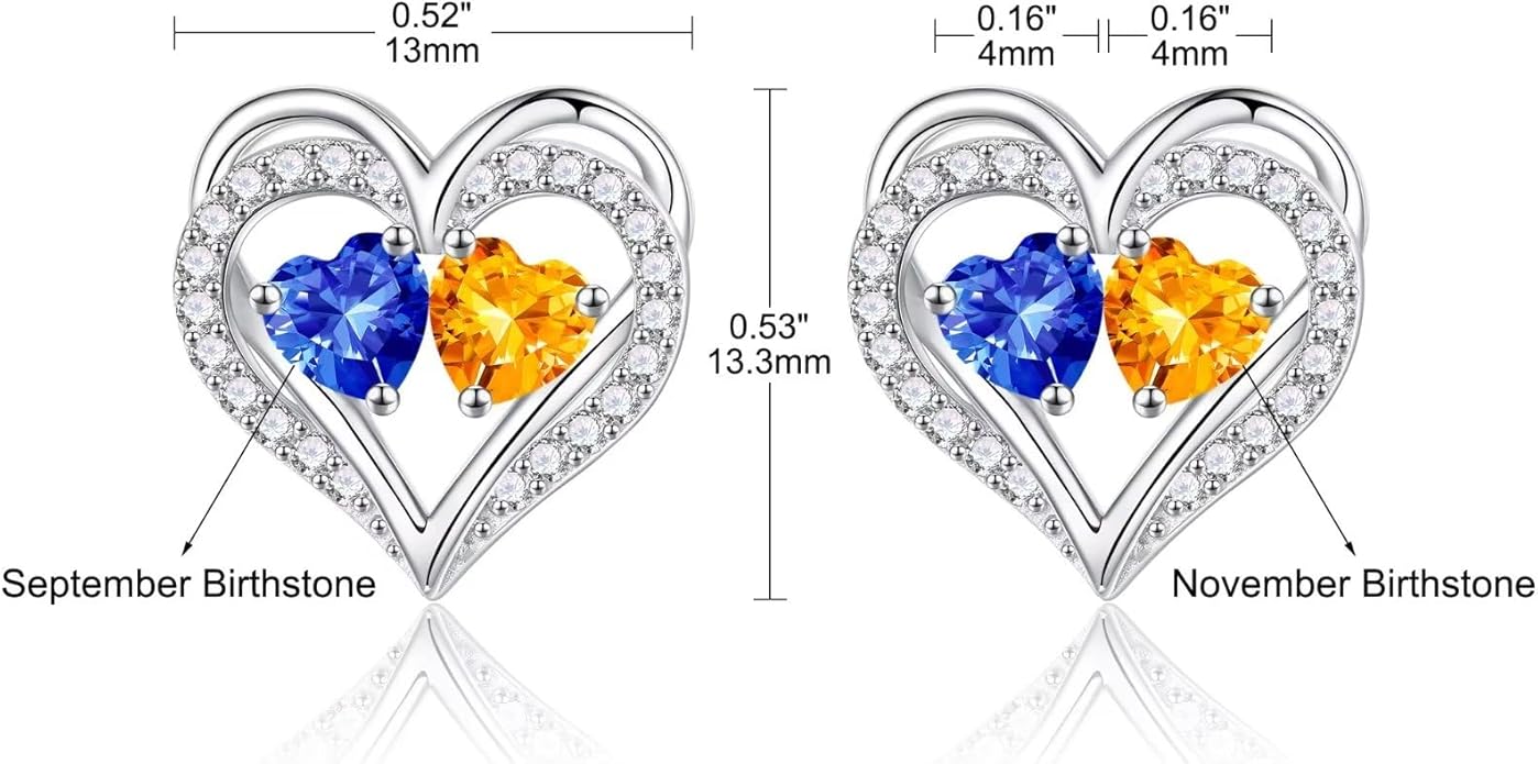 Iefil Birthstone Earrings for Women - 925 Sterling Silver Heart Earrings Anniversary Birthday Gifts for Women Wife Girlfriend Mom