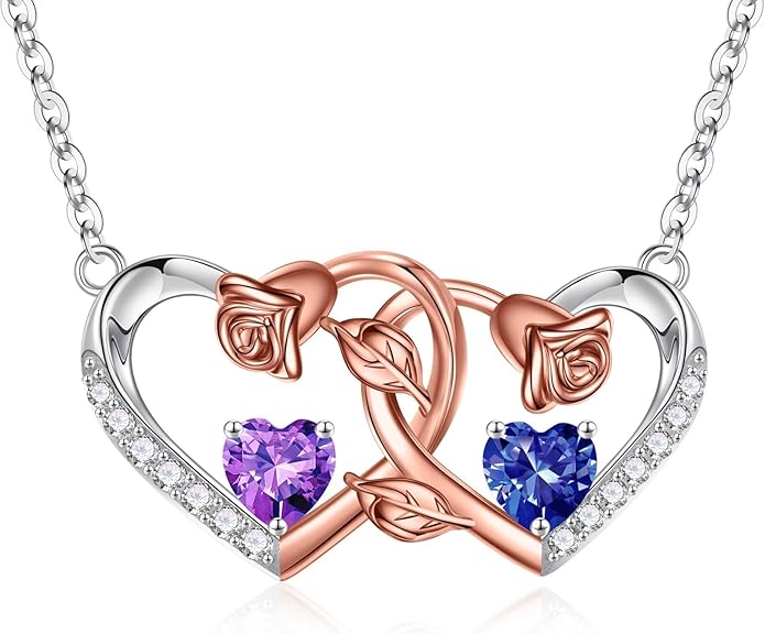 Iefil Chrismas Gifts for Wife - 925 Sterling Silver Rose Birthstone Necklace, Stocking Stuffers for Women Wife Girlfriend Mom