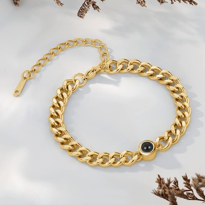 ROSI Personalized Bracelets with Picture Inside, Custom Projection Bracelets with Photos, Picture Bracelet Personalized Photo Gifts, Memorial Gifts for Women Mom Family Couple Girl