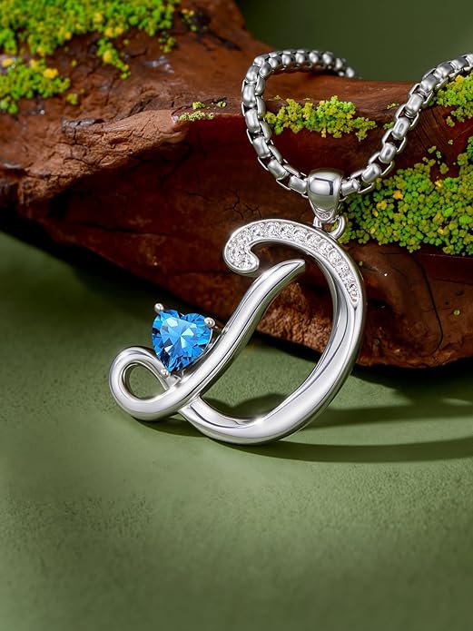 Christmas Gifts for Women Alphabet A to Z Initial Birthstone Pendant Necklaces for Women - 18k White Gold Plated Personalized Name Jewelry Valentine Mothers Day Birthday Gifts for Women Her Girlfriend