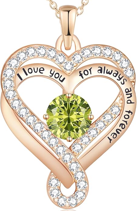 Birthstone Heart Necklaces for Women, Infinity Pendent S925 Sterling Silver Jewelry for Women, Wedding Anniversary, Birthday Mother’s Day Gifts for Mom, Mother, Wife, Girlfriend
