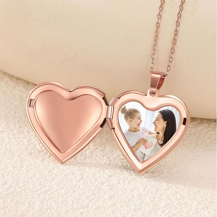 PHOCKSIN Personalized Locket Necklace for Women Photo Necklace with Customized Picture Birth Flower Birthstone New Years Gifts for Women