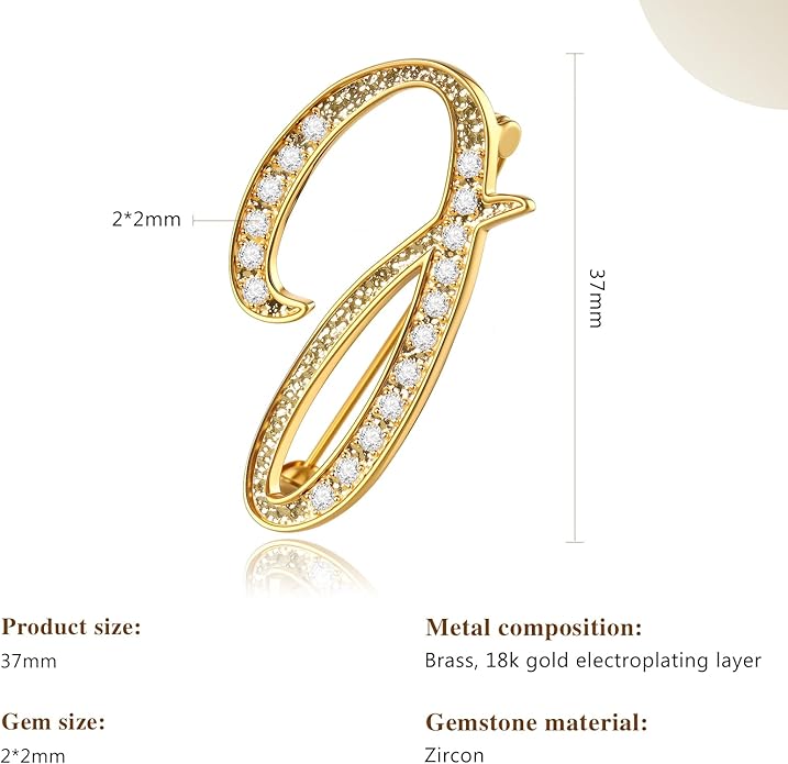 Cicy Bell A-Z Initial 26 Letter Brooch Pins 18k Gold Plated Cubic Zirconia Breastpin Name Personalized Gifts for Women Men