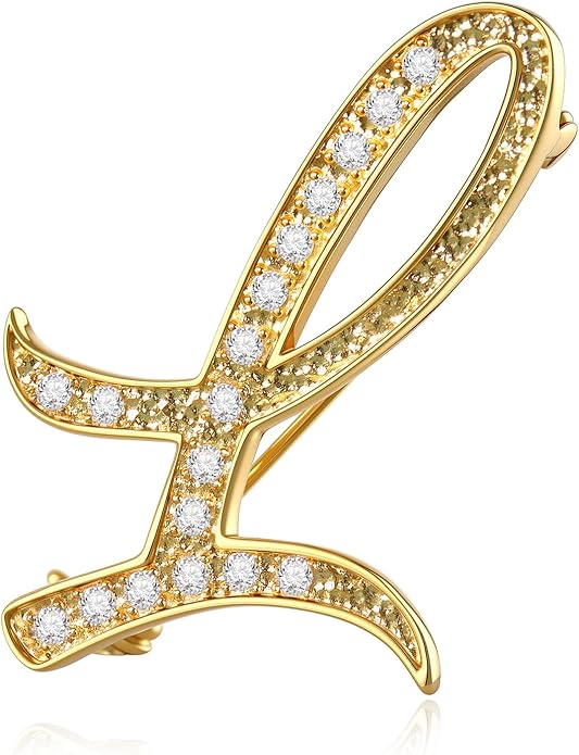 Cicy Bell A-Z Initial 26 Letter Brooch Pins 18k Gold Plated Cubic Zirconia Breastpin Name Personalized Gifts for Women Men