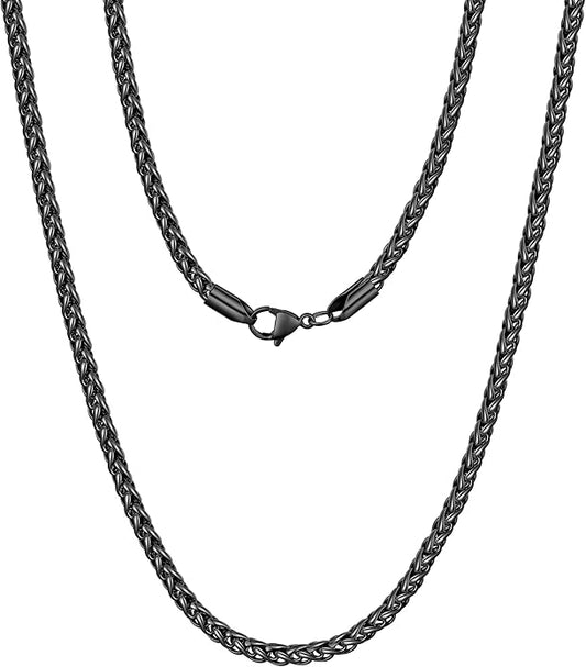 Fiusem Wheat Chains for Men and Women, 2/2.5/3/4/5mm Silver Tone/14K Gold Plated/Black Necklace Chain, Stainless Steel Mens Necklace 16-28 Inch