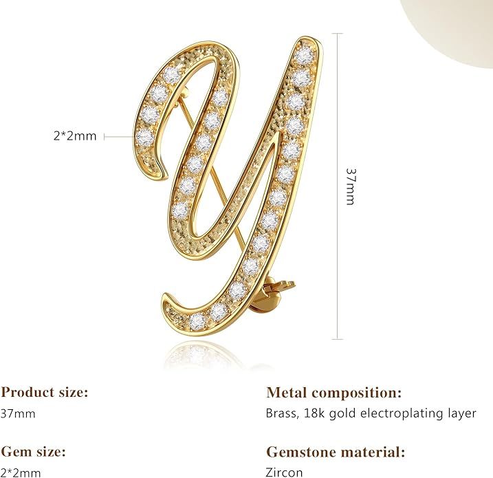 Cicy Bell A-Z Initial 26 Letter Brooch Pins 18k Gold Plated Cubic Zirconia Breastpin Name Personalized Gifts for Women Men