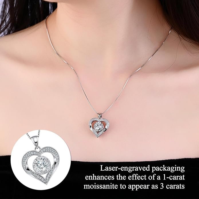 Moissanite Necklace for Women 14k Gold Heart Necklaces Moissanite Pendant for Woman 1 Carat - Luxury Love Jewelry Gift for Anniversary, Birthday and Christmas - Jewelry for Wife from Husband
