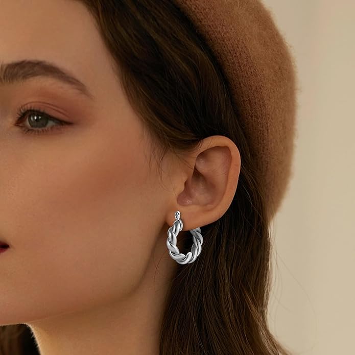 6 Pairs 14K Gold Plated Hoop Earrings for Women Trendy Chunky Lightweight Hoop Earrings Multipack Hypoallergenic, Thick Twisted Huggie Hoops Earring Set Jewelry for Gifts