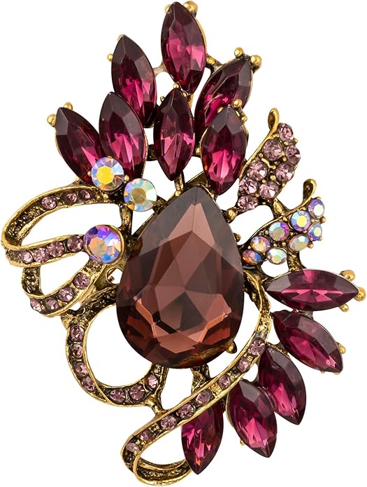 SELOVO Leaf Rhinestone Statement Brooch Pin Dress Jewelry Accessory