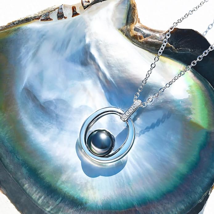 Genuine Tahitian Black Pearl Necklace for Women, 9-11mm AAAA Seawater Pearl with Sterling Silver Moissanite Pendant, Jewelry Gift for Wife, Mom, Girlfriend, Wedding Anniversary, Birthday, Christmas