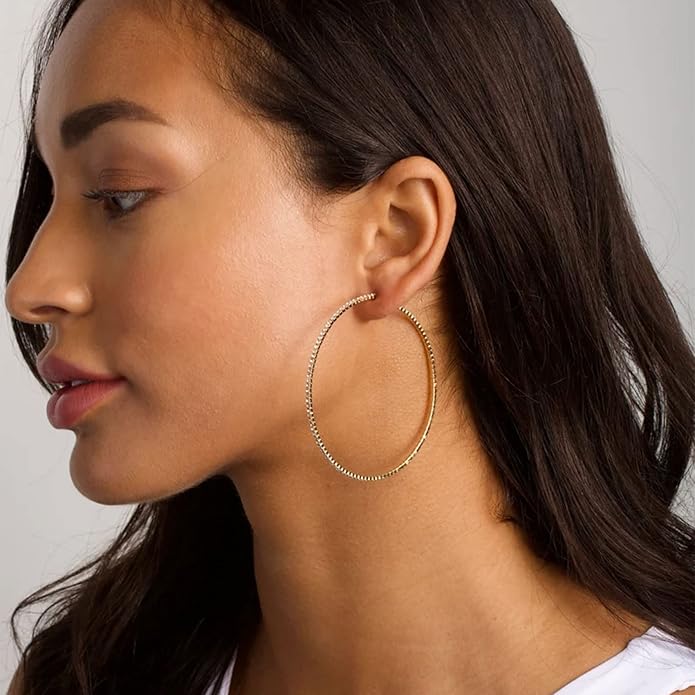 925 Sterling Silver Earrings Large Rhinestone Hoop Earrings Big Cubic Zirconia Hoop Earrings Thin Rhinestones Round Hoop Earrings for Women 20/30/40/50/60/70mm Sparkly Hoops With Crystals for Womens