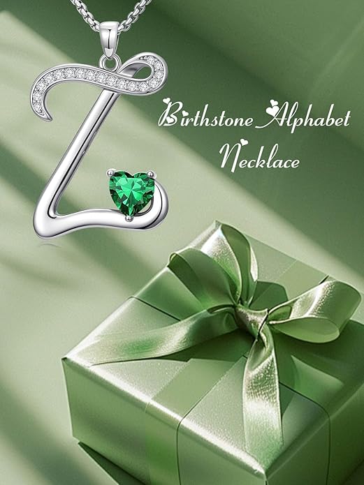 Christmas Gifts for Women Alphabet A to Z Initial Birthstone Pendant Necklaces for Women - 18k White Gold Plated Personalized Name Jewelry Valentine Mothers Day Birthday Gifts for Women Her Girlfriend