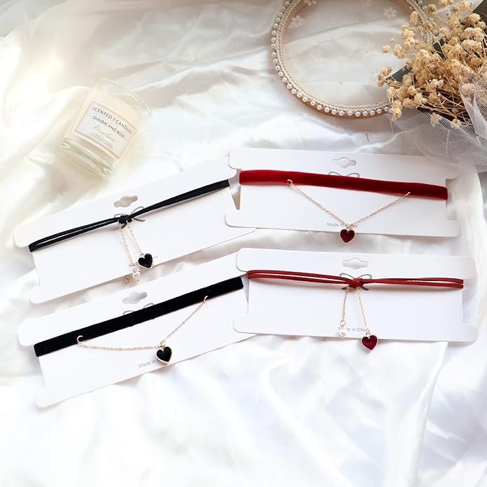 Black Choker Necklaces for Women 90s Red Black Velvet Choker Necklace Thick Thin Chocker Tube Heart Circle Choker Necklace Lace Tatto Collar Necklace Goth Choker Jewelry