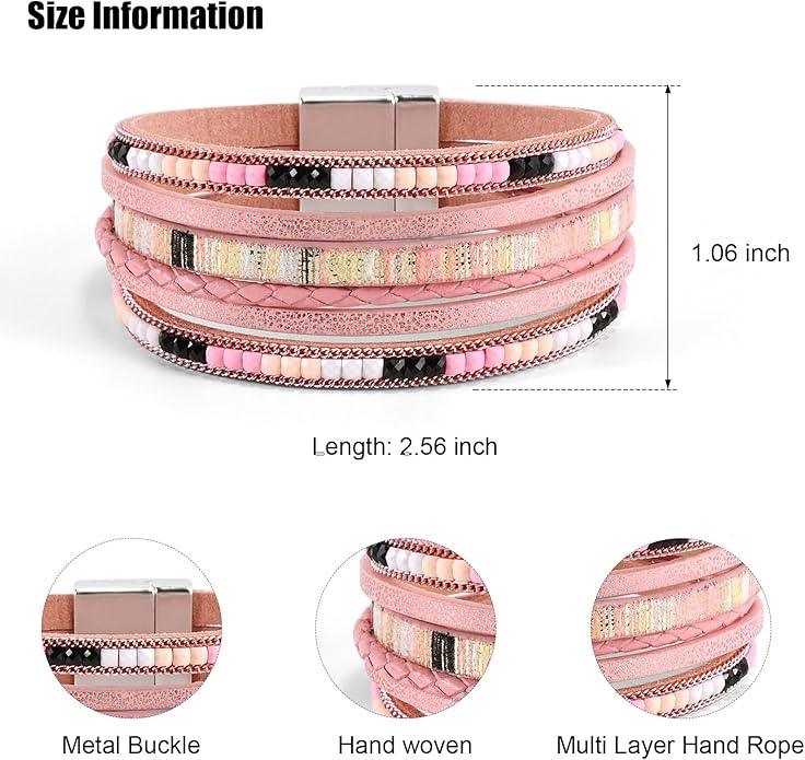VIBILIA Boho Leather Wrap Bracelets for Women Multi-Layer Bracelets with Strong Clasp Jewelry for Women