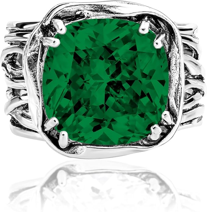 JEAN RACHEL JEWELRY 925 Sterling Silver Ring - Wrap Vintage Design with Cushion Shaped Cubic Zirconia - Hypoallergenic, Lead & Nickel Free - Artisan Handcrafted Statement Rings for Women
