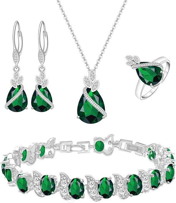 ZCGJWE Wedding Jewelry Set for Women Gem Necklace Earrings Bracelet Luxury Jewelry Set Birthday Valentine's Day Mother's Day Christmas Prom Jewelry Gift