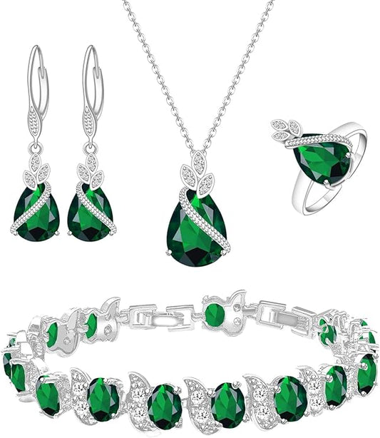 ZCGJWE Wedding Jewelry Set for Women Gem Necklace Earrings Bracelet Luxury Jewelry Set Birthday Valentine's Day Mother's Day Christmas Prom Jewelry Gift