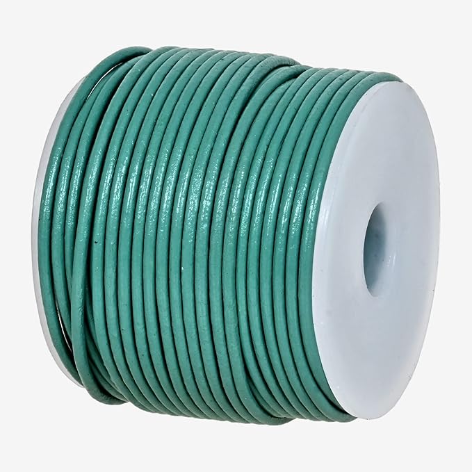 GENIQUE Real/Genuine Round Leather String Cord for Necklace, Bracelets, Jewelry, Kumihimo Braiding, DIY Projects (20 Metres) (1.5mm, Turquoise)