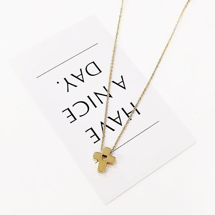 Partm Gold Cross Necklace for Women 14K Plated Dainty Pendant Cross Chain Faith Crucifix Choker Baptism Necklace for Women Trendy Religious Jewelry Hypoallergenic