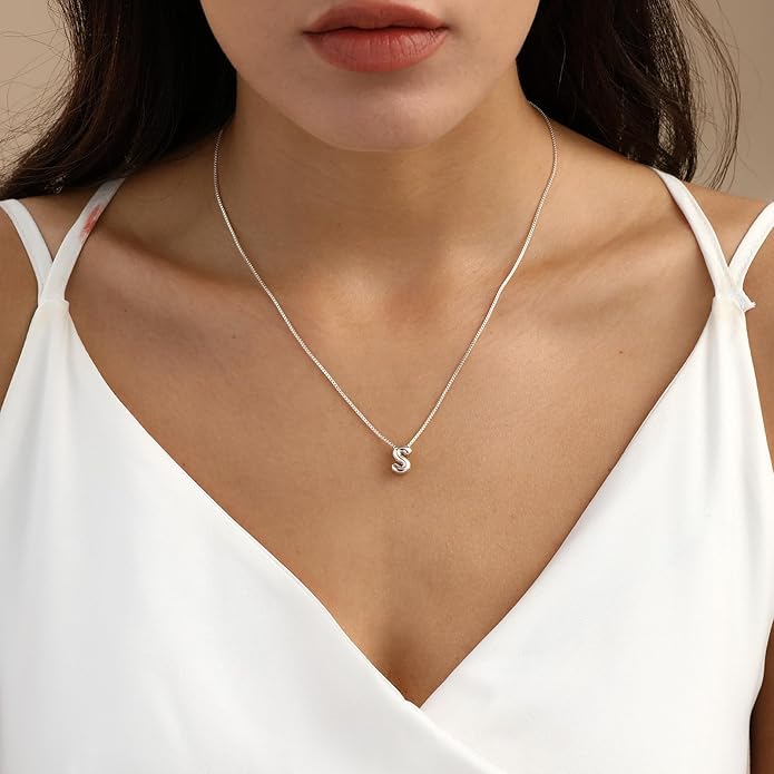 Bubble Gold Letter Necklace for Women, 14k Gold Plated Balloon Initial Necklace, Dainty Gold Necklace for Women, Personalized Bubble Pendant Name Necklace, Fashion Accessories Trendy Jewelry
