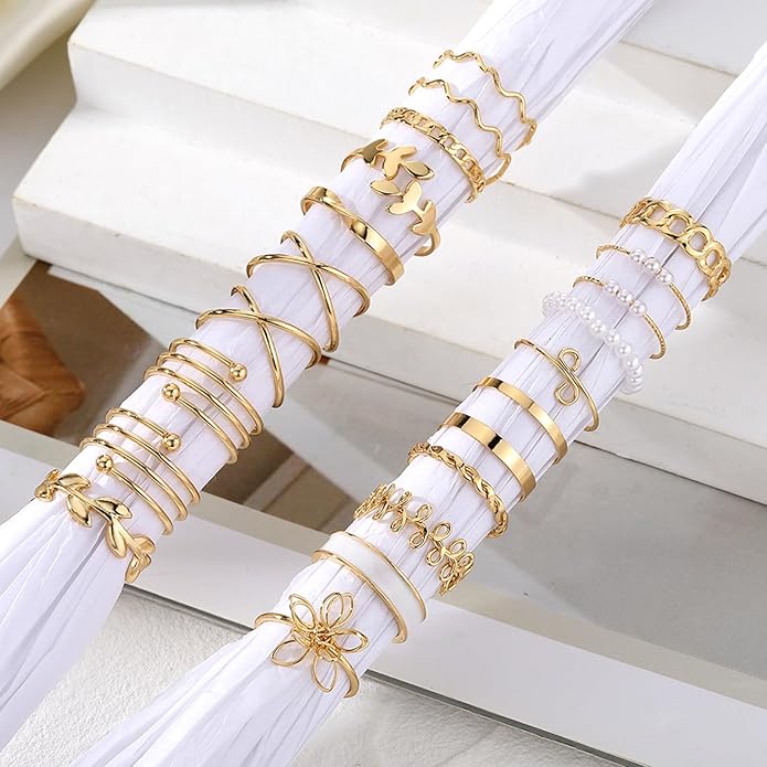 IFKM Gold Knuckle Rings Set For Women Vintage Stackable Joint Finger Midi Rings Dainty Cubic Zirconia Crystal Simple Twist Hollow Cute Rings Pack Jewelry Gift