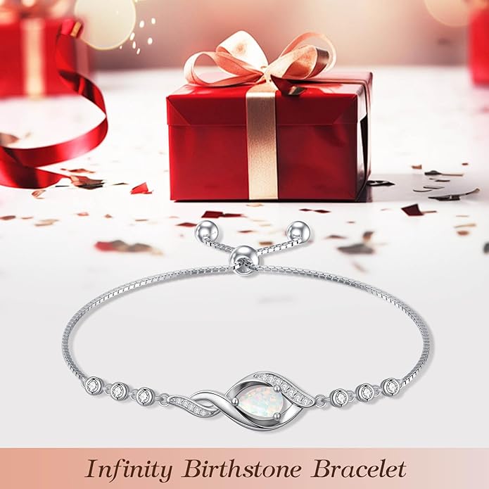 Christmas Gifts Birthstone Bracelet for Women 925 Sterling Silver Infinity Love Jewelry Birthday Gifts for Women Mom Wife Girlfriend