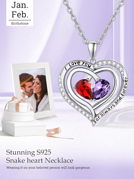 Zeuslia Double Birthstone Necklace Gifts for Wife - 925 Sterling Silver Sunflower/Rose/Crown Cross/Compass/Heart Pendant I Love You Necklace, Anniversary Birthday Gifts for Wife Girlfriend Mom Her
