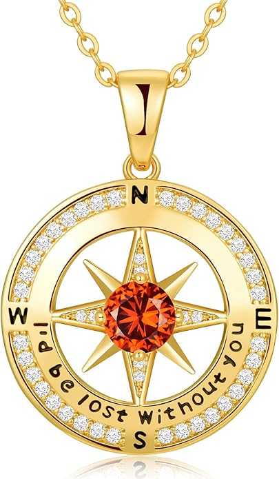 Zifeel Compass Necklace Gifts for Women wife - S925 Sterling Silver Birthstone Necklaces for Women - Anniversary Birthday Gifts for Her Wife Girlfriend - Valentines Mom Mothers Day Christmas Gifts Jewelry for Women