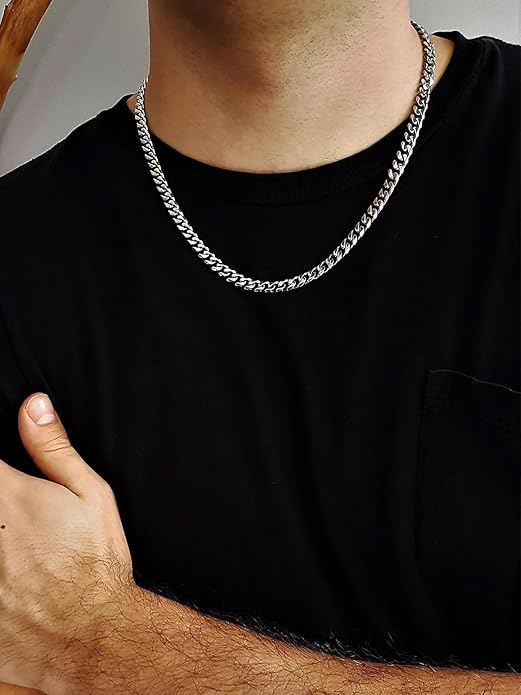 Bestyle Thick Stainless Steel Mens Cuban Link Chain, Black/Gold Chain for Men, No Tarnish & Durable Men Chain Necklace, 5/7/9/12mm Wide, 18"-30" Long, Gift Package