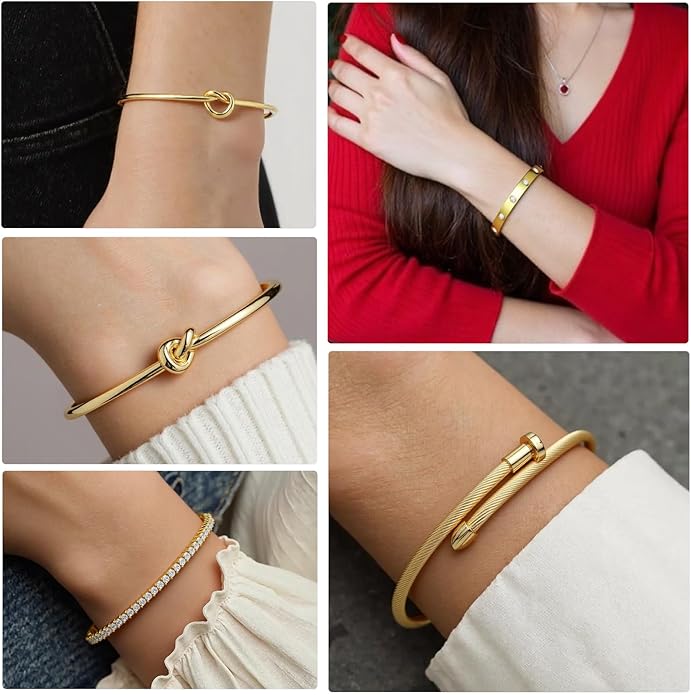 FAFUGA 18 K Gold Plated Love Bangle Bracelet Stack Cuff Jewelry for Women Jewelry Set for Women Gift with Box