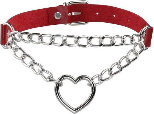 MILAKOO PU Leather Punk Choker Necklaces Circle/Heart Charm Adjustable Collar Necklace for Women