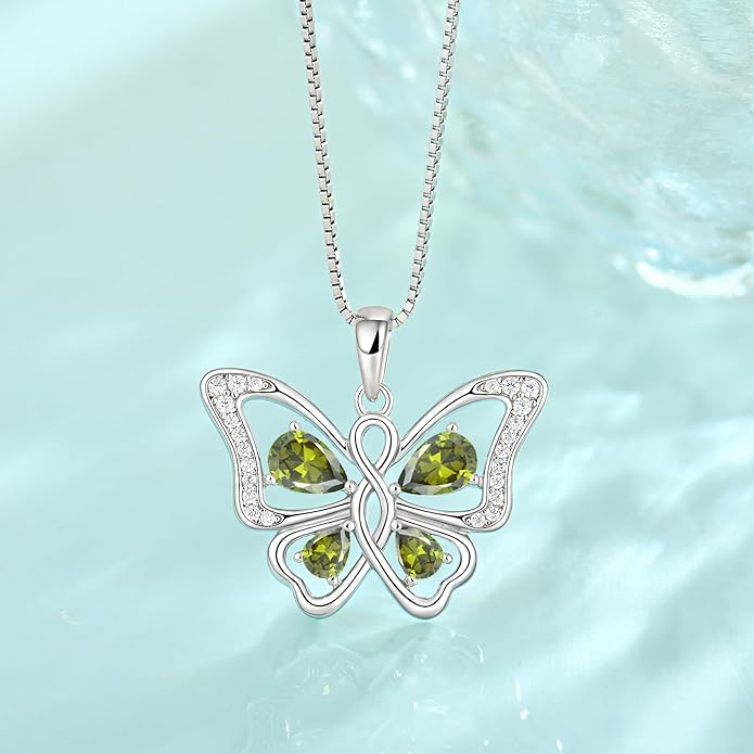 Butterfly Necklace 925 Sterling Silver Cubic Zirconia Birthstone Jewelry Gifts for Women Wife Mother