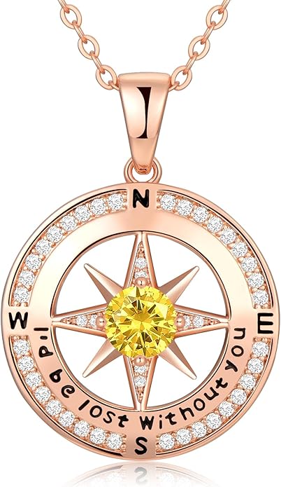 Zifeel Compass Necklace Gifts for Women wife - S925 Sterling Silver Birthstone Necklaces for Women - Anniversary Birthday Gifts for Her Wife Girlfriend - Valentines Mom Mothers Day Christmas Gifts Jewelry for Women