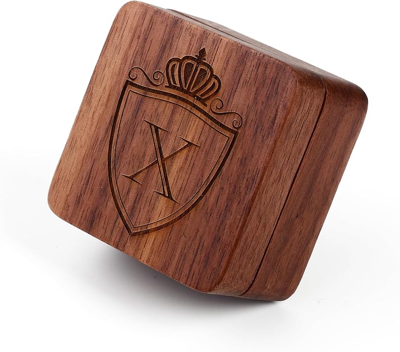 Mens Initial Silver Cufflinks A-Z Alphabet Letter Steel Cuff Links with Engraved Walnut Wood Box Groom Groomsman Wedding Set…