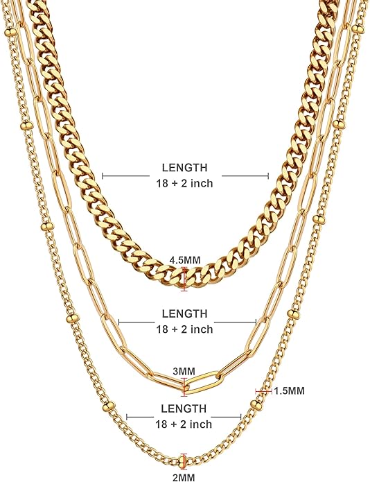 AILPIWE Layered Gold Necklaces for Women, 18K Gold Plated Dainty Paperclip Box Cuban Satellite Chain Necklace Set, Simple Gold Necklace Stack for Women