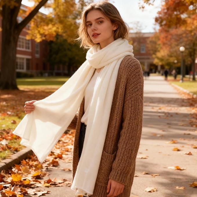 WASALUYA 100% Cashmere Scarf for Women - Knitted Lightweight Travel Wrap, Soft Large Shawl, 71x24 Inches, Luxury Gift