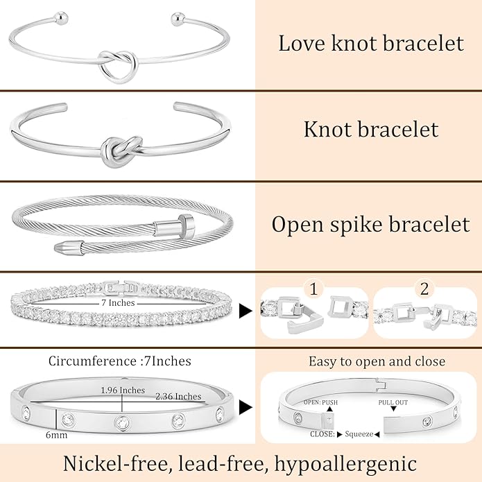 FAFUGA 18 K Gold Plated Love Bangle Bracelet Stack Cuff Jewelry for Women Jewelry Set for Women Gift with Box