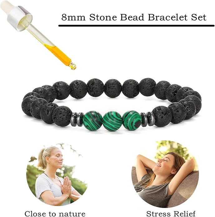 MengPa Mens Beaded Bracelets Couples Matching Bracelet Set Lava Rock Beads for Women Stone Jewelry