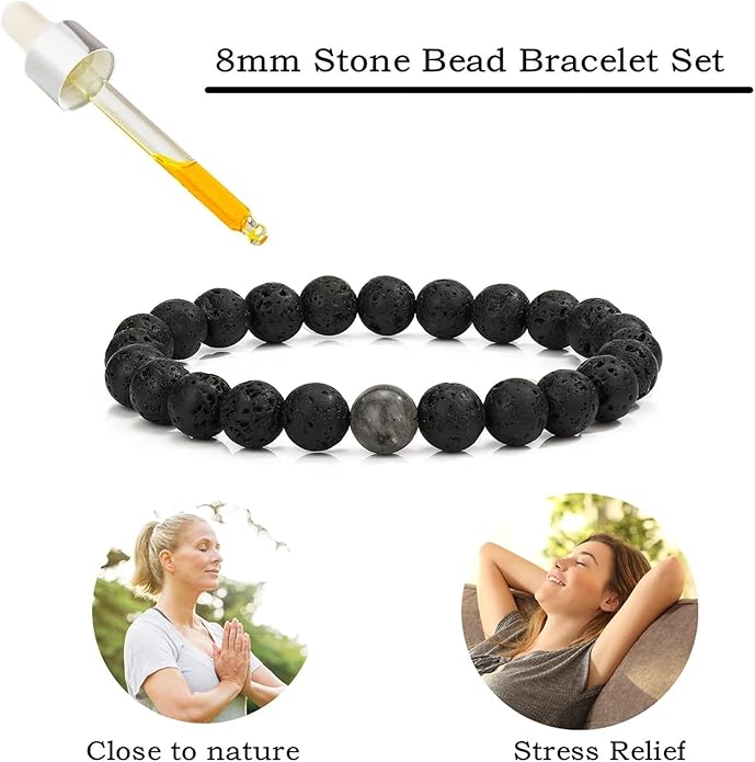 MengPa Mens Beaded Bracelets Couples Matching Bracelet Set Lava Rock Beads for Women Stone Jewelry