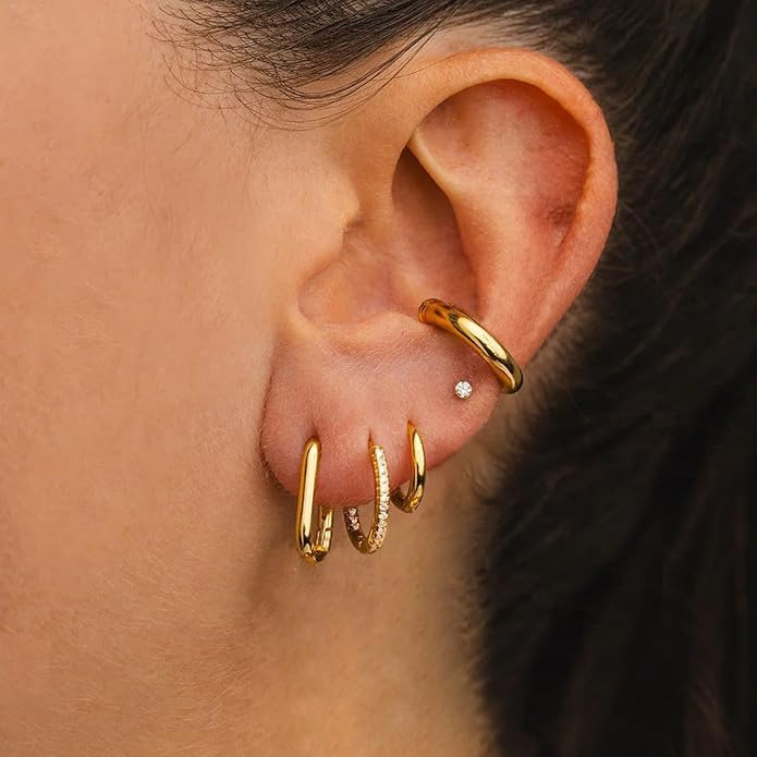 Small Gold Hoop Earrings Set for Women, 14K Gold Plated Lightweight Earrings Sets for Multiple Piercing, Hypoallergenic Huggie Gold Hoops Earrings for Women Jewelry