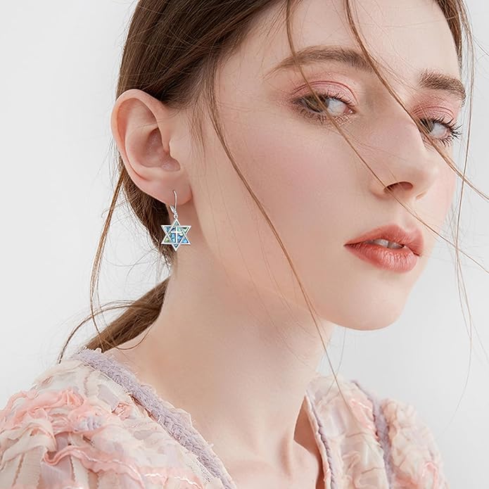 YFN Star of David Earrings Sterling Silver Hebrew Chai Tree of Life Dangle Drop Earrings Jewish Jewelry Gifts for Women