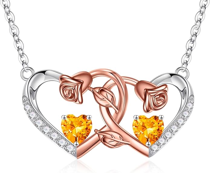 Iefil Chrismas Gifts for Wife - 925 Sterling Silver Rose Birthstone Necklace, Stocking Stuffers for Women Wife Girlfriend Mom