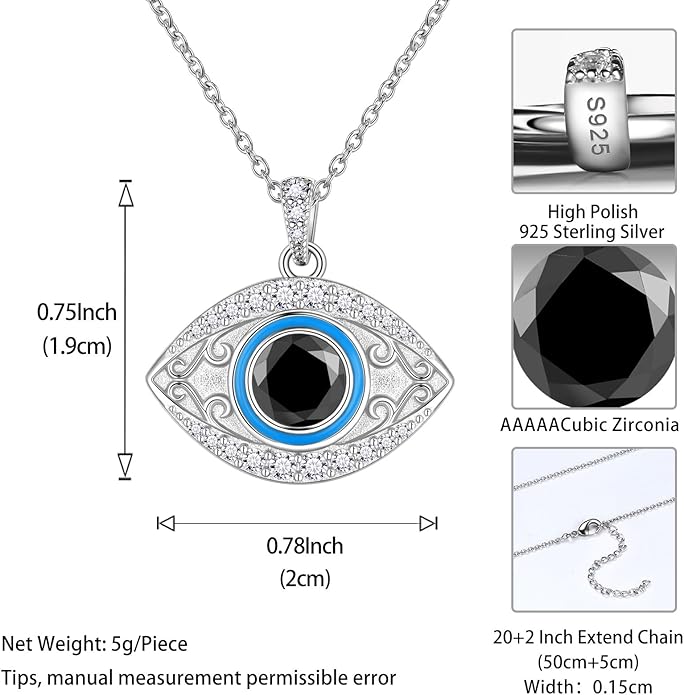 Jewmon 925 Sterling Silver Evil Eye Necklace for Women Lucky Turkey Eye of Proection Necklace Evil Eye Jewelry Gifts for Mom Daughter Grandma