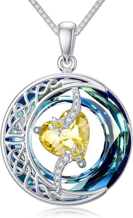 TOUPOP Christmas Gifts Birthstone Necklace 925 Sterling Silver Moon and Star Pendant with Blue Crystal Celtic Moon Jewelry Birthday Gifts for Women Mom Wife Her Daughter
