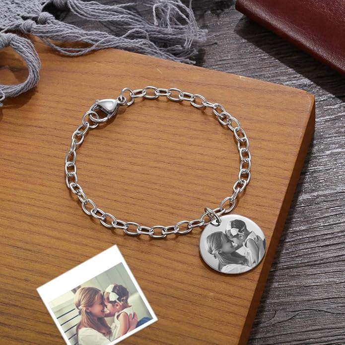 ROSI Personalized Bracelets with Picture Inside, Custom Projection Bracelets with Photos, Picture Bracelet Personalized Photo Gifts, Memorial Gifts for Women Mom Family Couple Girl
