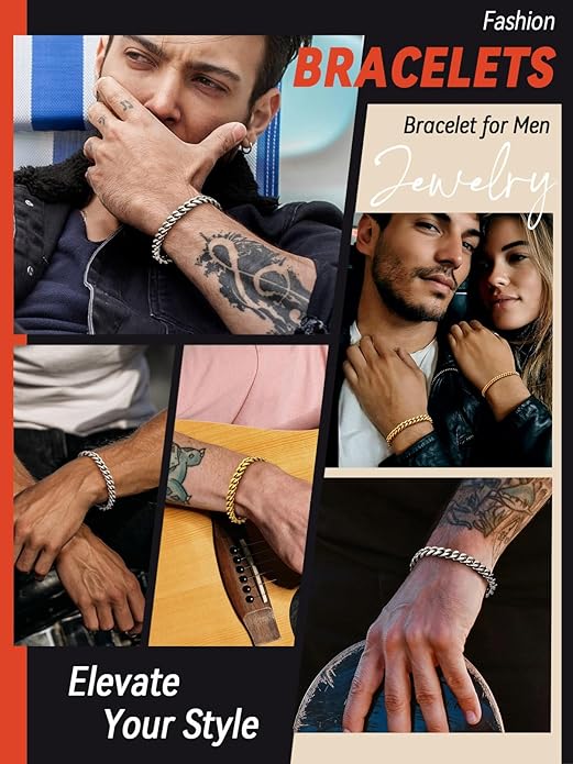 FaithHeart Mens Stainless Steel Cuban Link Bracelet - 5/7/9/12mm Width 7.5"/8.3"/9" Black/Silver/Gold Plated Heavy Duty Wrist Chain Bracelet Hip Hop Jewelry Birthday Gifts for Him